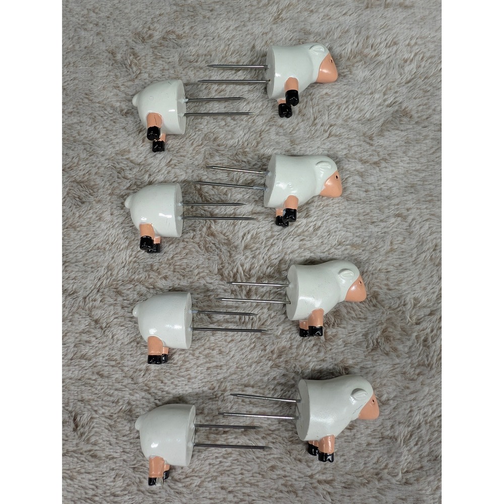 Williams Sonoma Sheep Corn Holders Set of 4 Stainless Steel Prongs 2018 White